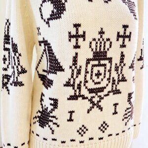 True Vintage 1970s Nordic Knit Sweater Boho Skandi Cross Pullover